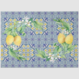Lemons Farmhouse Blue n White Decoupage Tissuepapier