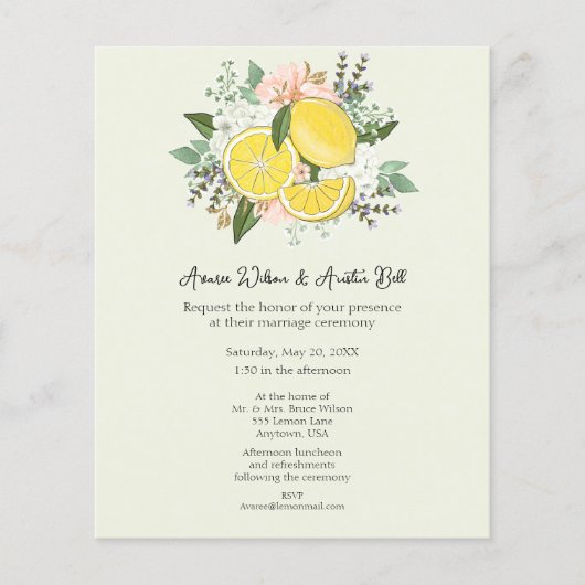 Lemons Flowers en Greenery Wedding Invitation (Voorkant)