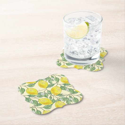 Lemons Fresh Zesty Summer Citrus Pattern Kartonnen Onderzetters (Insitu)