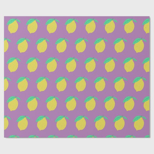 Lemons Fruity Fun Yellow Pattern Paars Cadeaupapier (Vlak)