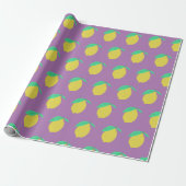 Lemons Fruity Fun Yellow Pattern Paars Cadeaupapier (Uitgerold)