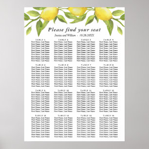 Lemons & Greenery 16 Tables Wedding SEATING CHART Poster