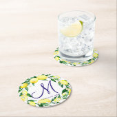 Lemons Greenery Blossom Monogram Ronde Kartonnen Onderzetter (Insitu)