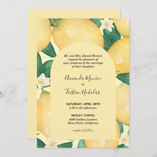 Lemons Greenery Wedding All in One Invites (Voorkant / Achterkant)