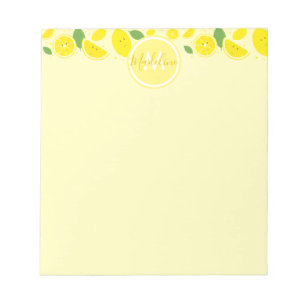 Lemons Leaf Pattern Monogram Naam Geel Notitieblok
