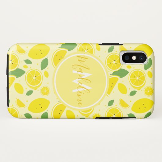 Lemons Leaf Pattern Name Initiaal Case-Mate iPhone Case (Achterkant (horizontaal))