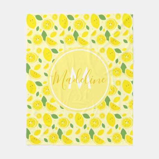 Lemons Leaf Pattern Name Initiaal | Fleece Blanket Deken (Voorkant)