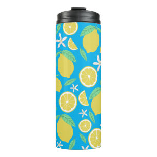 Lemons Leaves en Flowers Lemonade Blue Thermosbeker