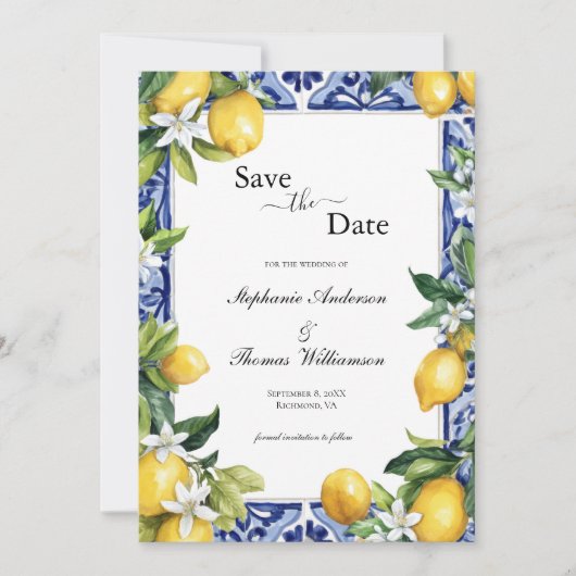 Lemons Mediterranean QR code Wedding Save the Date (Devant)