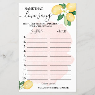 Lemons Name dat Love Song Pink Shower Game Kaart