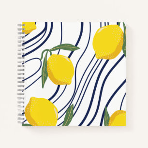 Lemons op Blue Curved Botanical Gift Summer Party Notitieboek