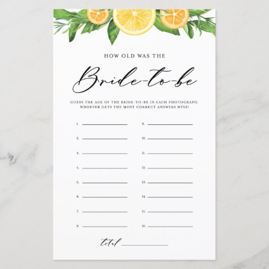 Lemons & Oranges How Old was the Bride Photo Game (Voorkant)
