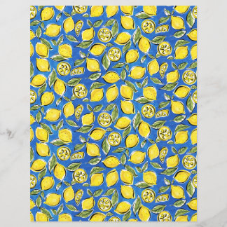 Lemons Patroon Geel Blauw Papierblad