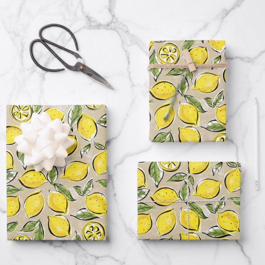 Lemons Pattern Yellow Inpakpapier Vel (Voorkant)