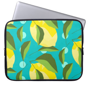 Lemons Polka Dot: blauwe achtergrond. Laptop Sleeve