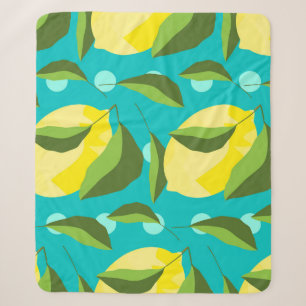 Lemons Polka Dot: blauwe achtergrond. Sherpa Deken