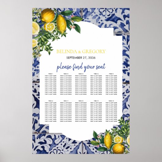 Lemons Portugese Tegels Wedding Seating Chart Poster (Voorkant)
