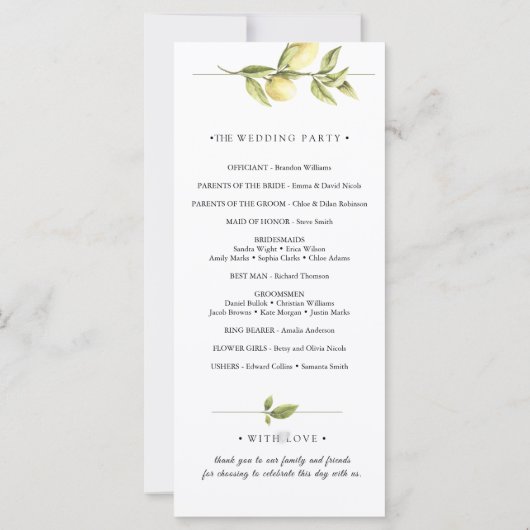 Lemons Rustic Greenergie Programme de cérémonie Ma (Dos)