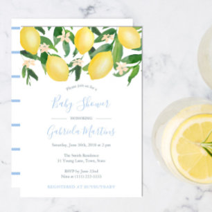 Lemons Sky Blue Little Boy Baby shower Kaart