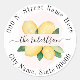 Lemons Summer Return Address Pink Waterverf Ronde Sticker