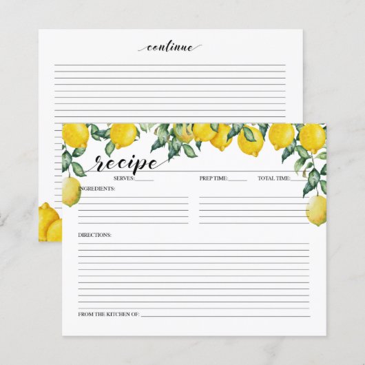 Lemons Vrijgezellenfeest Recipe Kaart (Voorkant / Achterkant)