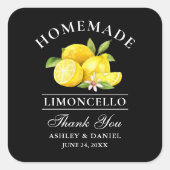 Lemons Wedding Bedankt Limoncello Black Vierkante Sticker (Voorkant)
