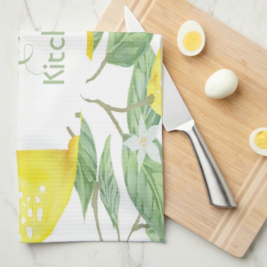Lemons white green name script theedoek (Quarter Fold)