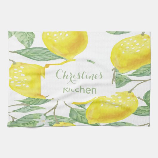 Lemons white green name script theedoek (Horizontaal)