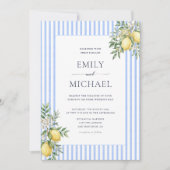 Lemons With Blue Stripes Citrus Wedding Invitation (Devant)