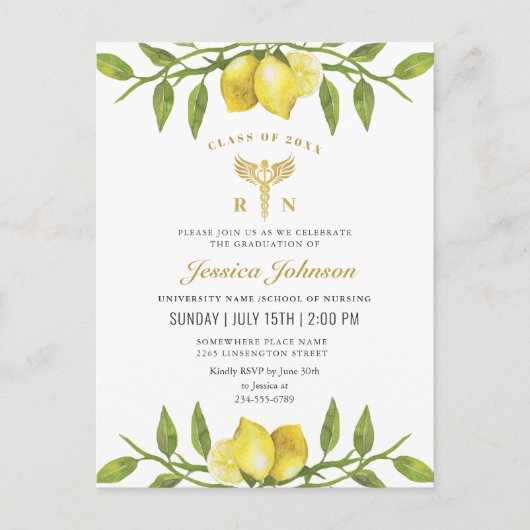 Lemons Wreath Nursing School Graduation Invitation (Devant)