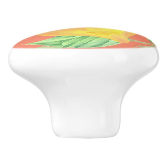 Lemonvruchtpatroon geel en perzikroze keramische knop (Zijkant)