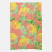 Lemonvruchtpatroon geel en perzikroze theedoek (Verticaal)