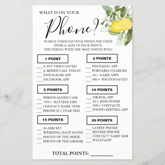 Lemony Wat is er op uw telefoon Douche spel kaart (Voorkant)