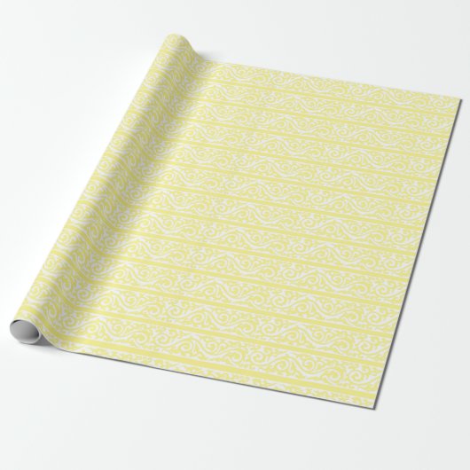 Lemony Yellow Swirls Pattern Wrapping Paper Cadeaupapier (Uitgerold)