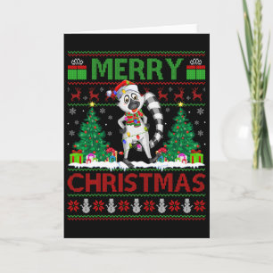 Lemur Lover Xmas - Lights Ugly Santa Lemur Chri Kaart