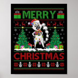 Lemur Lover Xmas - Lights Ugly Santa Lemur Chri Poster