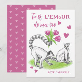 Lemur met Tulips Romantic Love Funny French Quote Feestdagenkaart