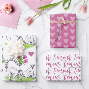 Lemur met Tulpen Romantische Liefde Grappige Frans Inpakpapier Vel