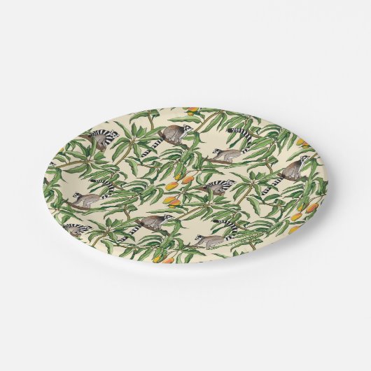 lemurs and branches mango seamless pattern   papieren bordje (Gekanteld)