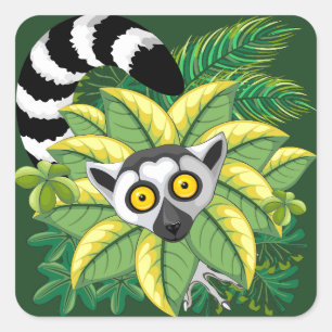 Lemurs van Madagaskar in het exotische Oerwoud Vierkante Sticker