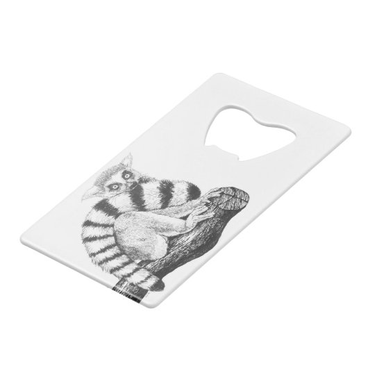 Lemurtekening Kredietkaart Flessenopener (Voorkant Gekanteld)