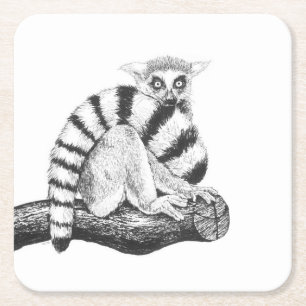 Lemurtekening Vierkante Kartonnen Onderzetter