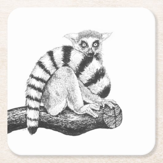 Lemurtekening Vierkante Kartonnen Onderzetter (Voorkant)