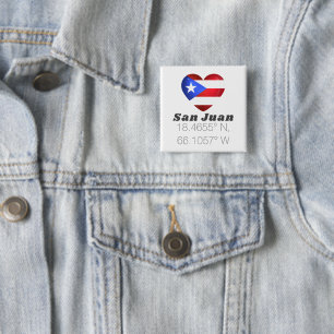 Lengtegraad van San Juan Puerto Rico Vierkante Button 5,1 Cm