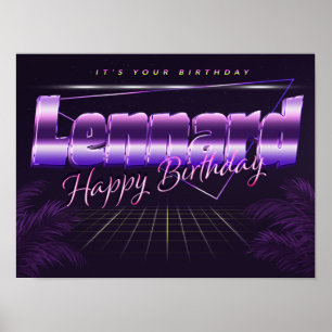 Lennard Nom Vorname lila retro Poster Geburtstag