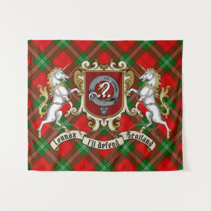 Lennox Clan Badge & Eenhoorns met tartan Wandkleed
