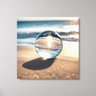 Lensbal op oceaanstrand canvas afdruk