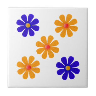 Lentblauwe en oranje bloemen voor keuken tegeltje