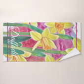 Lentbloem Geel Daffodil en Roze, geel Badhanddoek (Badhanddoek)