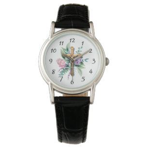 Lentbloemen Crucifix Religie Horloge